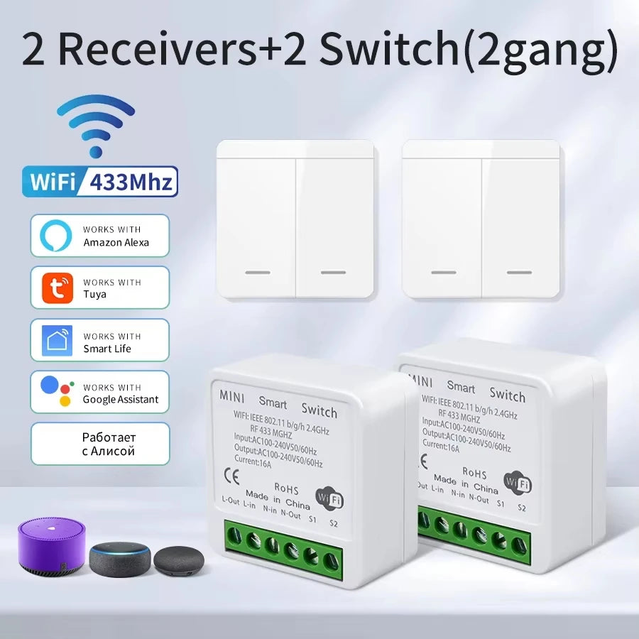 1/2/3Gang Wall Switch RF 433Mhz Wireless Light Switch Tuya Smart Wifi Switch Smart Life APP Voice Control with Alexa Google Home