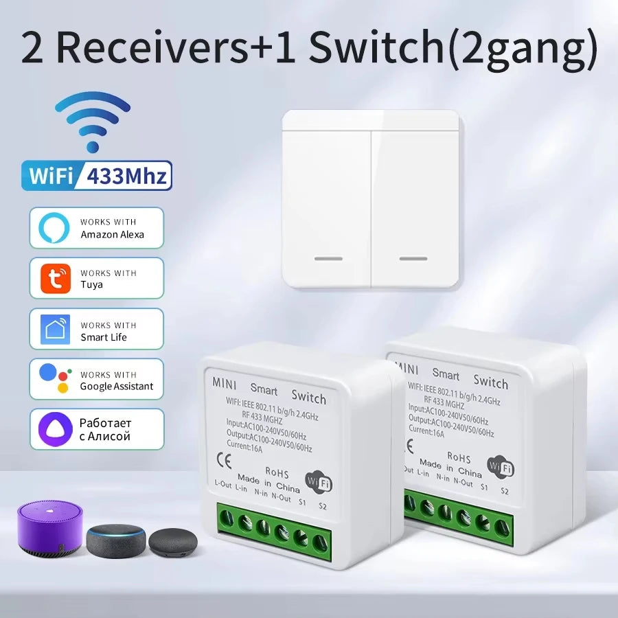 1/2/3Gang Wall Switch RF 433Mhz Wireless Light Switch Tuya Smart Wifi Switch Smart Life APP Voice Control with Alexa Google Home