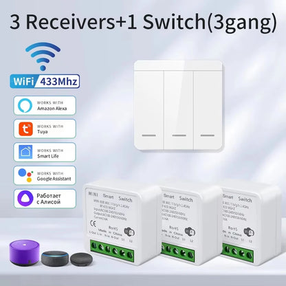 1/2/3Gang Wall Switch RF 433Mhz Wireless Light Switch Tuya Smart Wifi Switch Smart Life APP Voice Control with Alexa Google Home